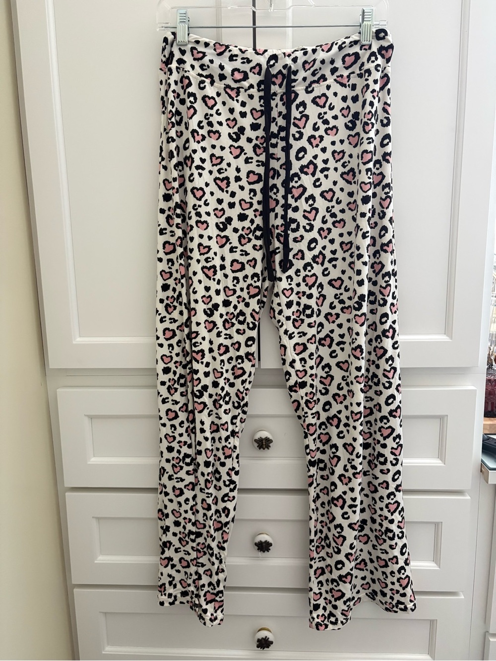 Cozy Leopard-Print Pajama Pants - White with Pink Accents